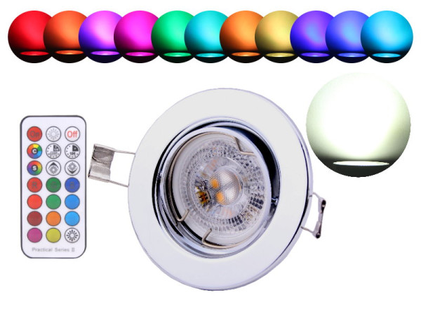 LED RGB+W Einbaustrahler 3W chrom schwenkbar